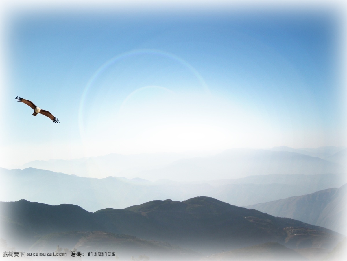 山峰 鹰 老鹰 太阳 山 山峦 光 天空 风景 雾 分层 源文件