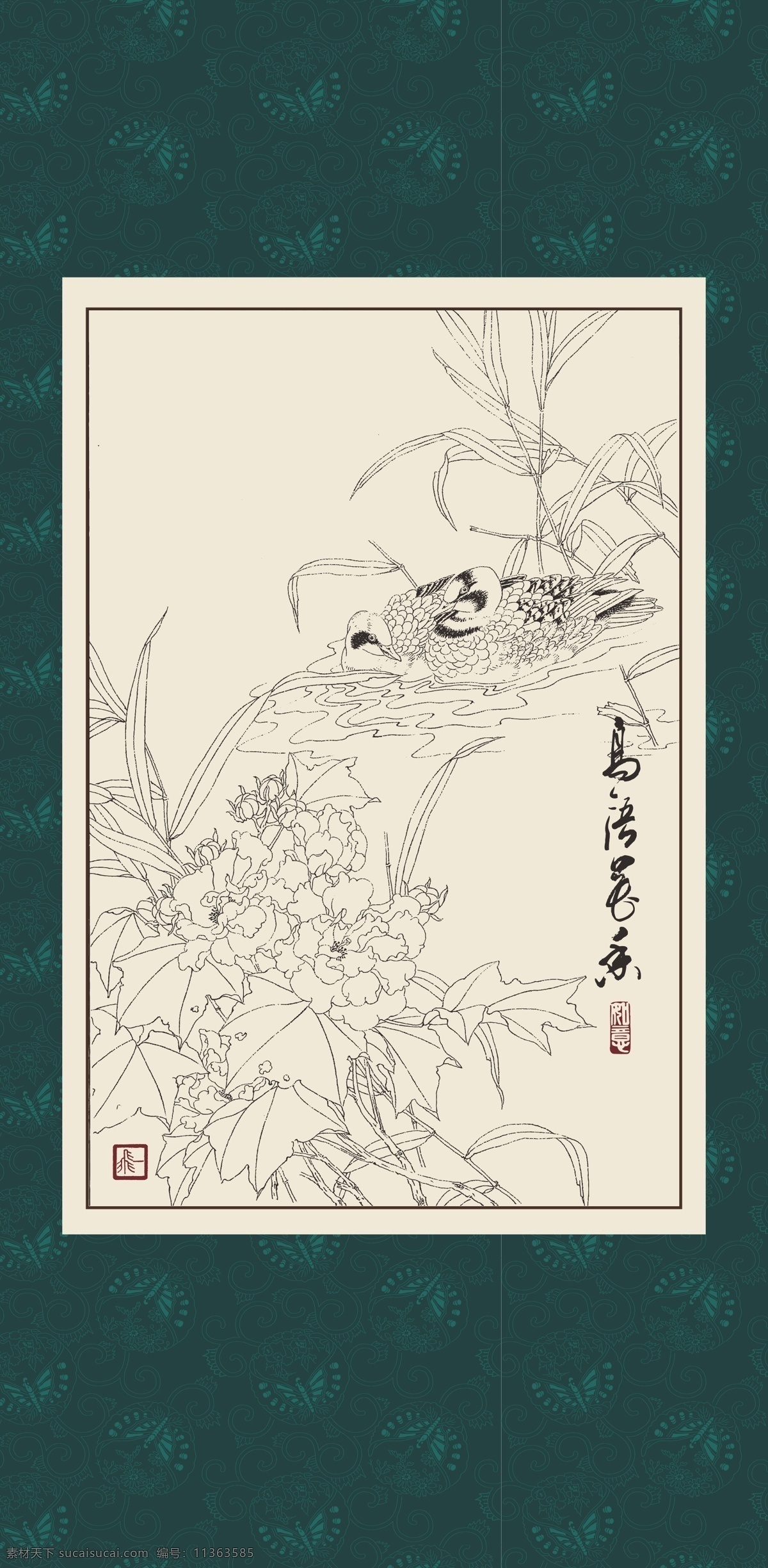 白描 线描 绘画 手绘 国画 印章 植物 花卉 工笔 gx150016 白描芙蓉 文化艺术 绘画书法