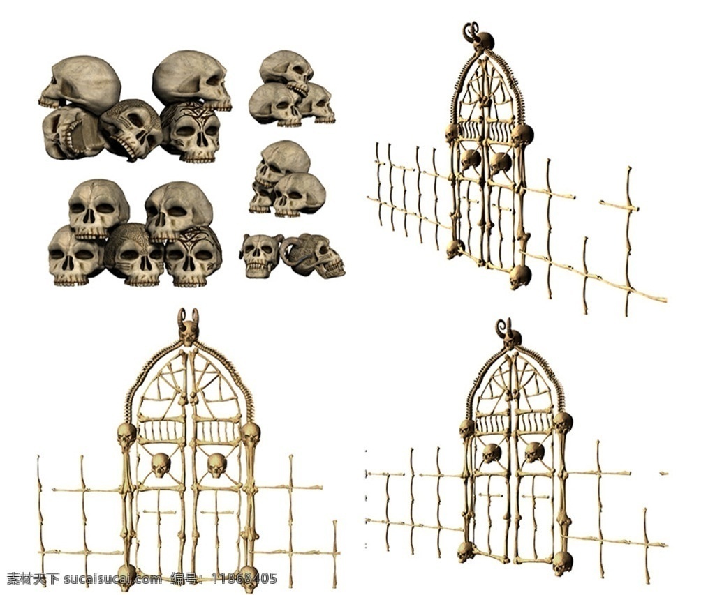 骷髅骨素材 骷髅头 骷髅头堆 3d 骷髅骨门 恐怖素材 分层