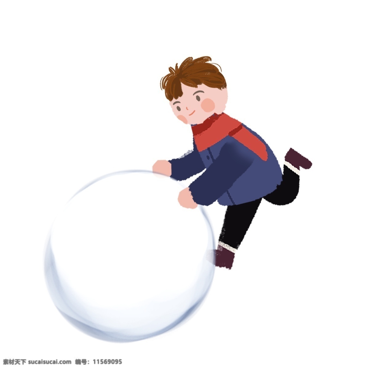 滚雪球 小男 生 商用 元素 卡通 小清新 可爱 人物 插画 男孩
