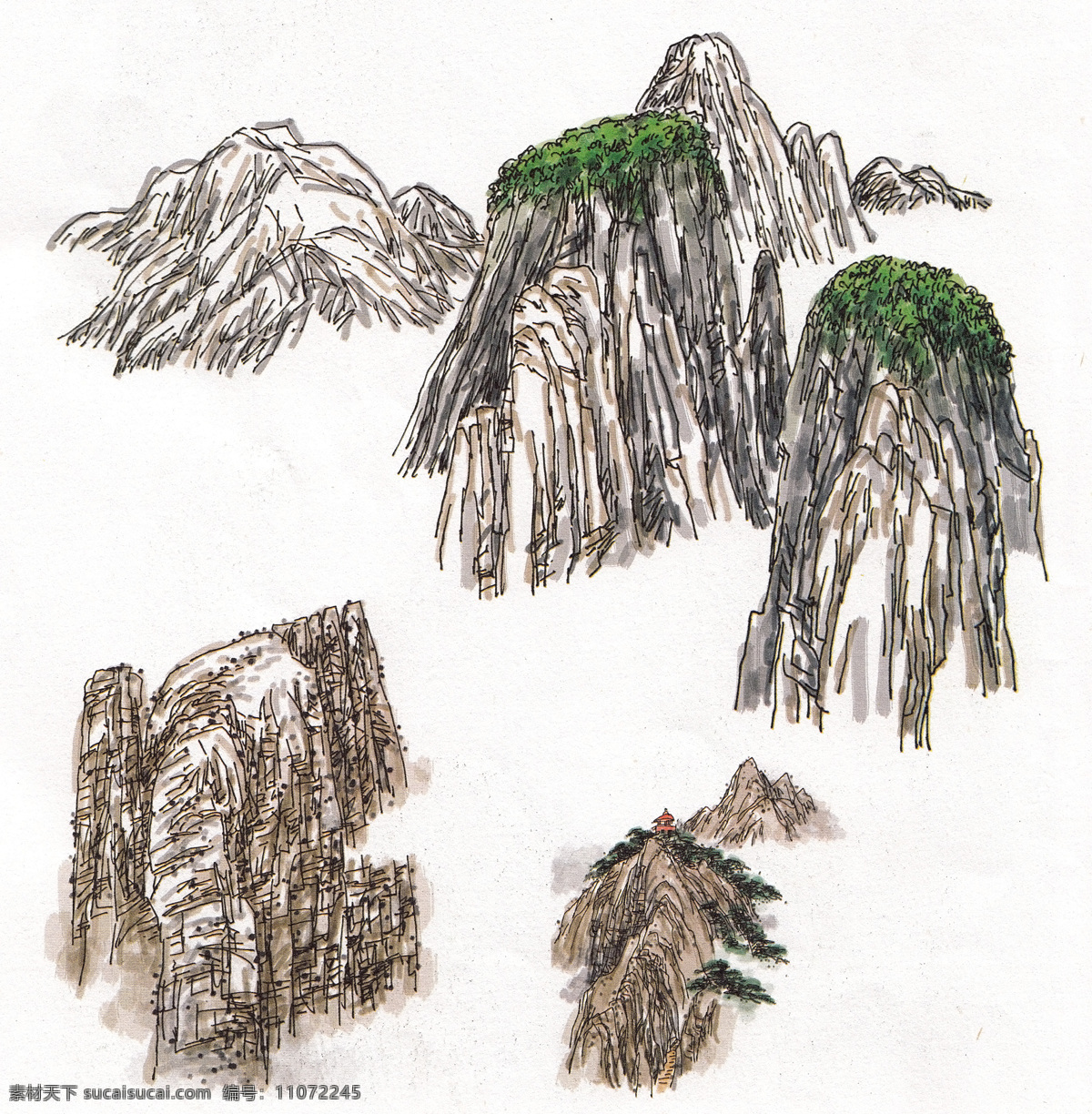 山水画 风景画 水彩风景 山水写生 水彩画 硬笔淡彩 钢笔水彩 钢笔画 山脉 石山 装饰风景 装饰画 绘画书法 文化艺术