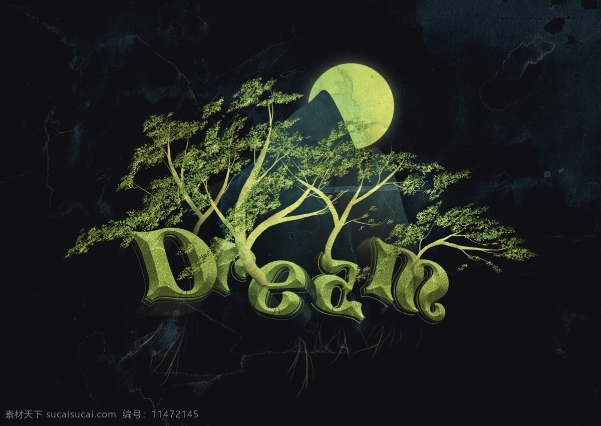 树 型 神秘 艺术 字 神秘艺术字 海报免费下载 梦想 艺术字 dream 海报素材 黑色 绿色