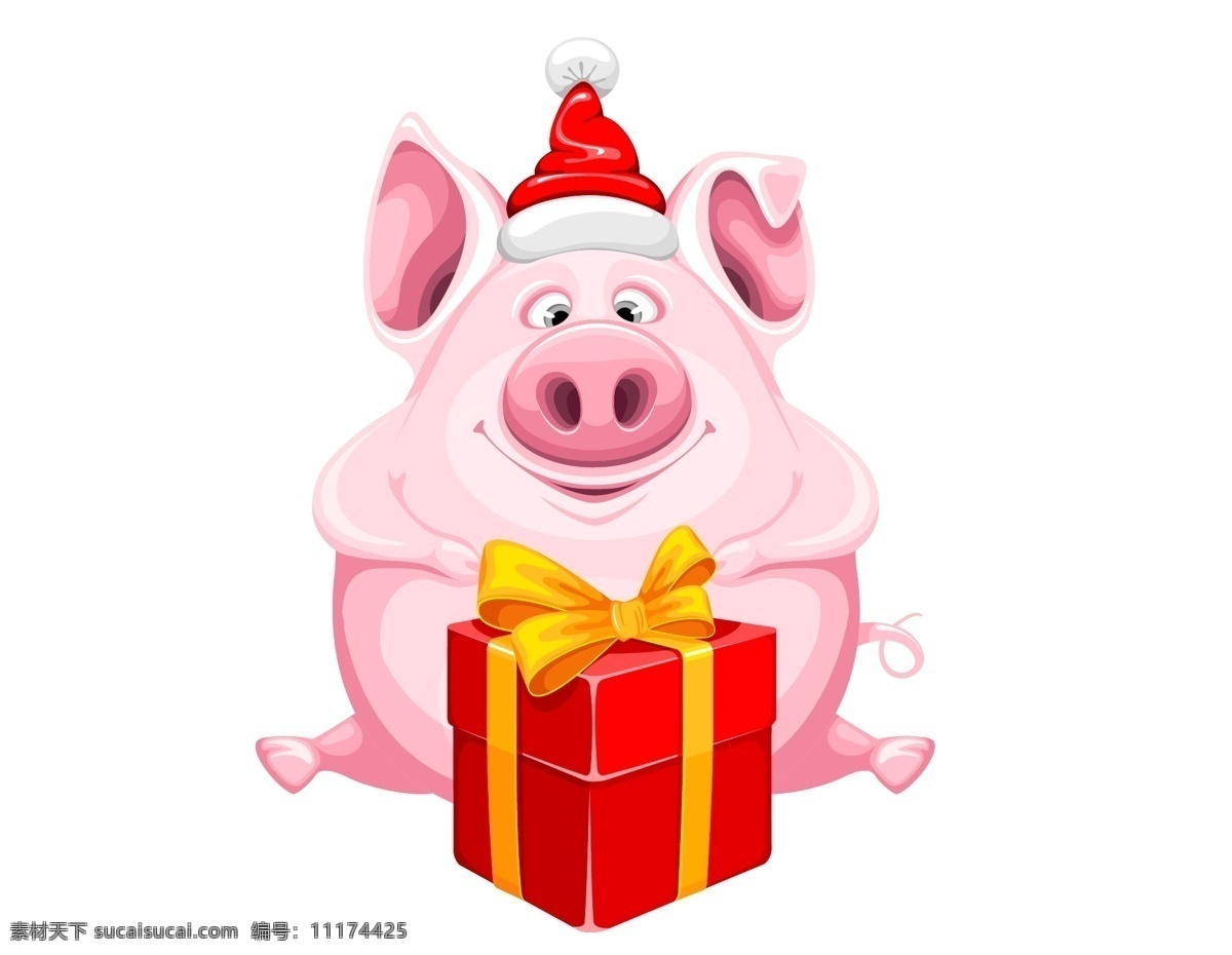 矢量 红色 礼物 卡通 小 猪 元素 小猪 礼盒 新年 粉色 ai元素 免扣元素