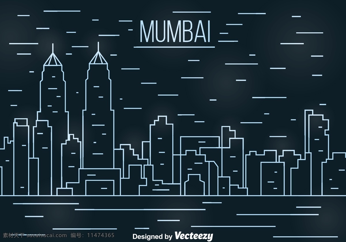 孟买 线 景观 载体 城市景观 亚洲 印度 地标建筑 轮廓 背景 市镇的天际线