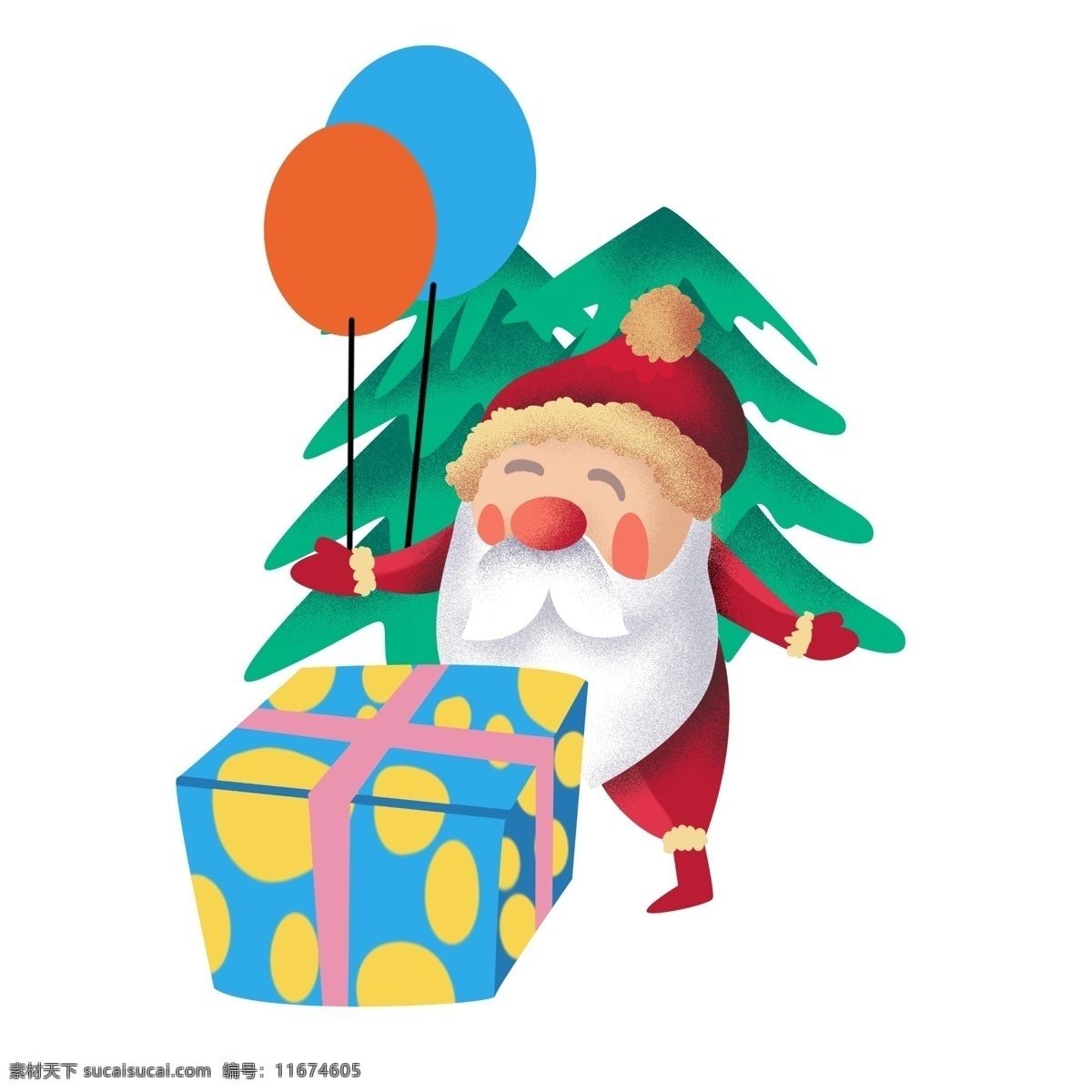 圣诞节 圣诞老人 开心 礼物 盒子 插画 手绘圣诞老人 手绘送礼物 收礼 物 小朋友 手绘 发气 球