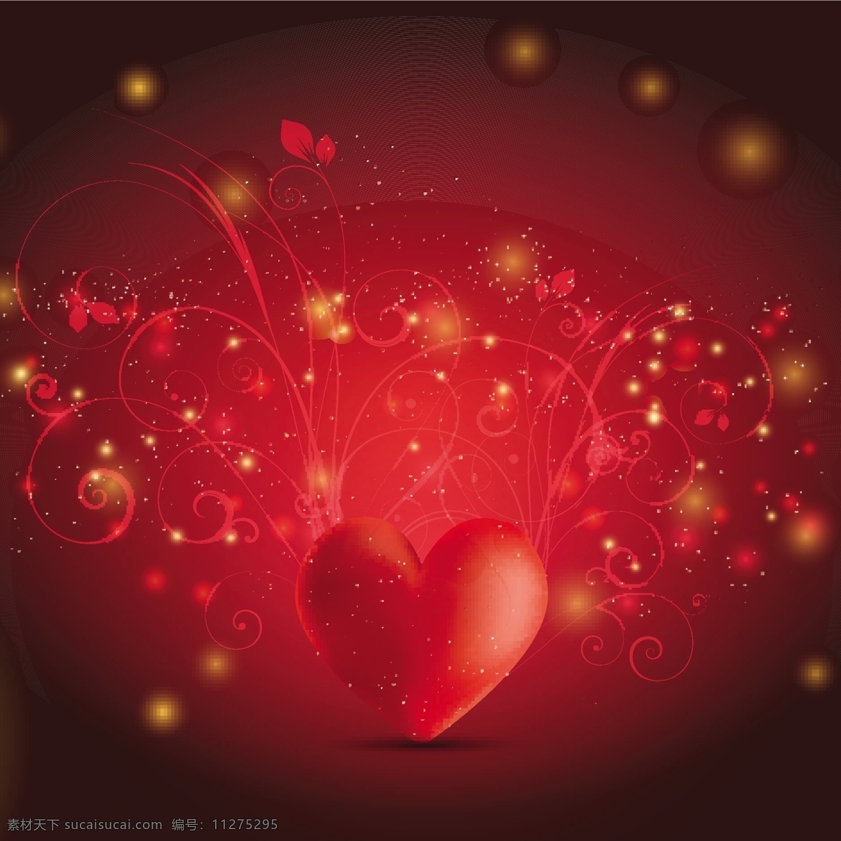带 红色 心脏 花 背景 心 爱 叶 情人节饰品 红 情人节 叶子 纷纷扬扬 庆祝 情侣 情人节的装饰 灯光 装饰 浪漫