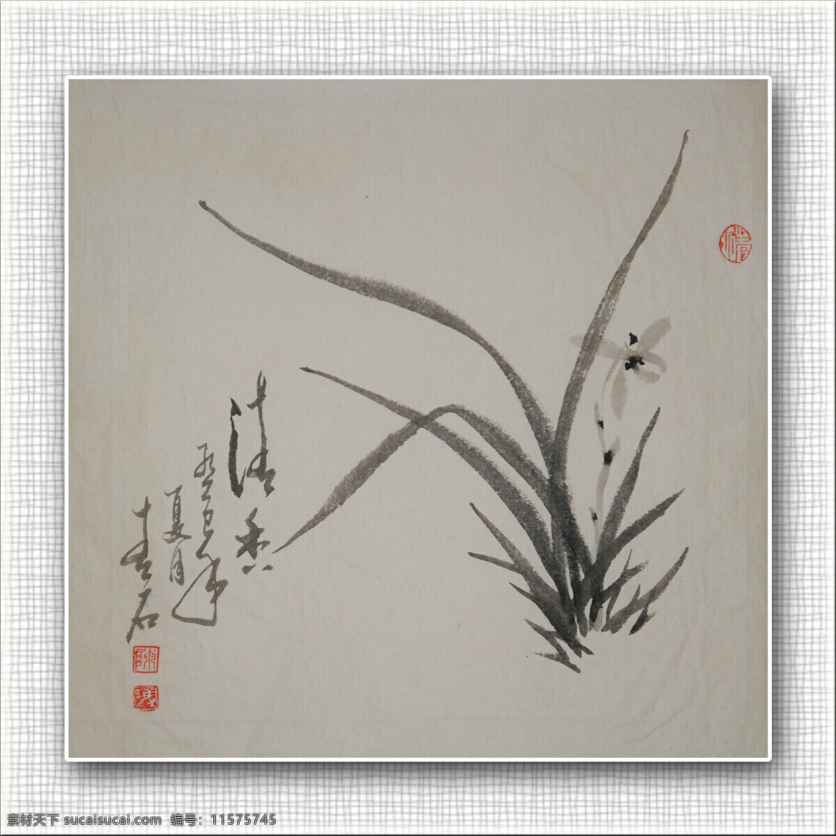 国画 绘画书法 兰花 文化艺术 文字 写意 印章 青石 兰花设计素材 兰花模板下载 青石国画兰花 装饰素材 雕刻 图案