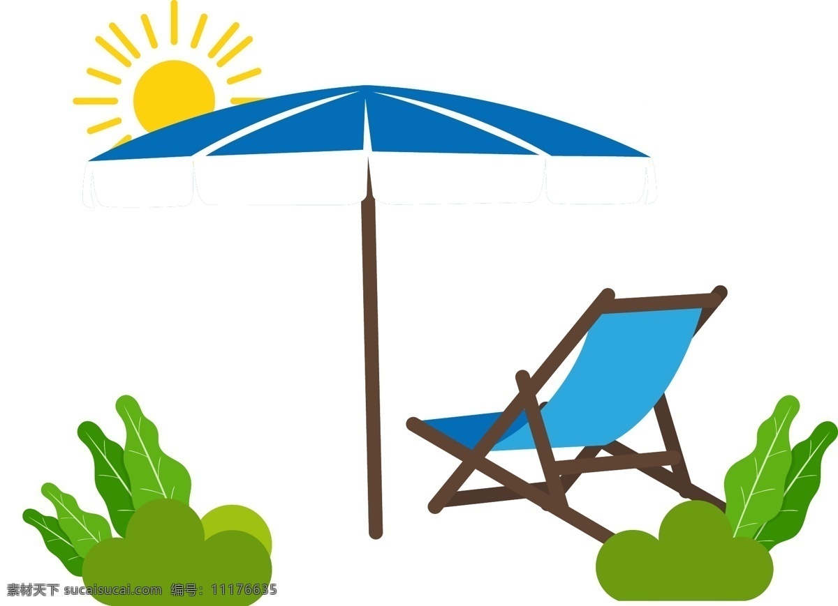 简约 风格 夏季 风景 沙滩伞 元素 沙滩椅 海边 海岛 风情 旅游 旅行 悠闲