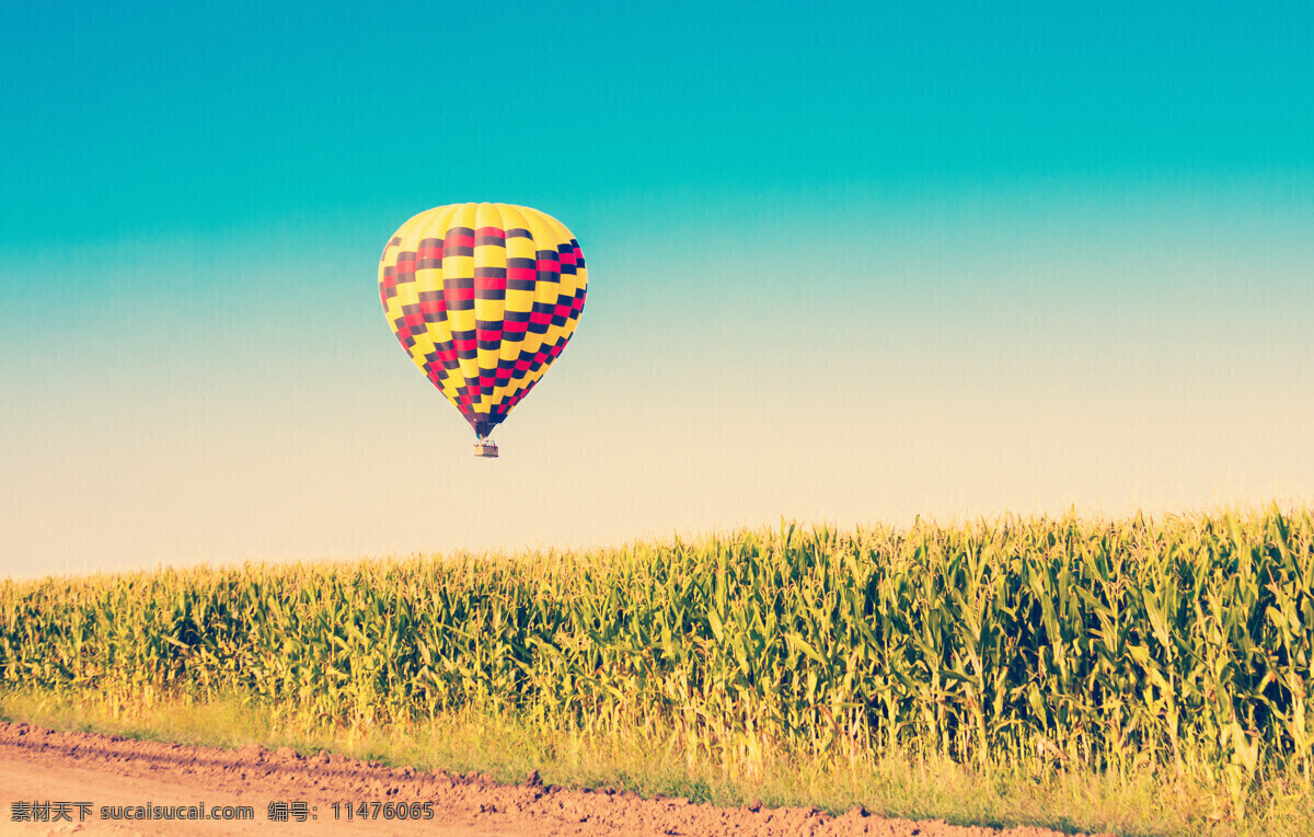 玉米地 上空 热气球 空中热气球 天空 旅行 轻气球 自然风景 其他类别 生活百科 青色 天蓝色
