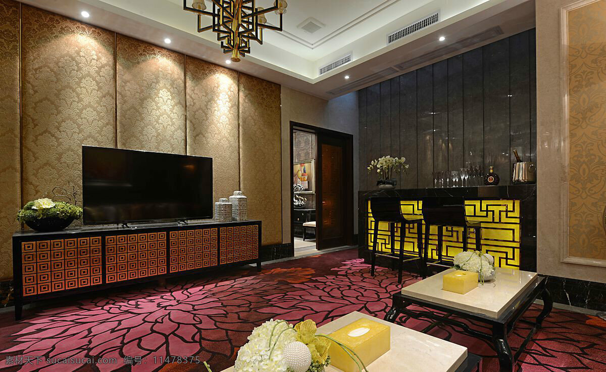 中式 时尚 室内 客厅 电视墙 效果图 家居 家居生活 室内设计 家具 装修设计 环境设计 高清 家居大图 电视 地毯