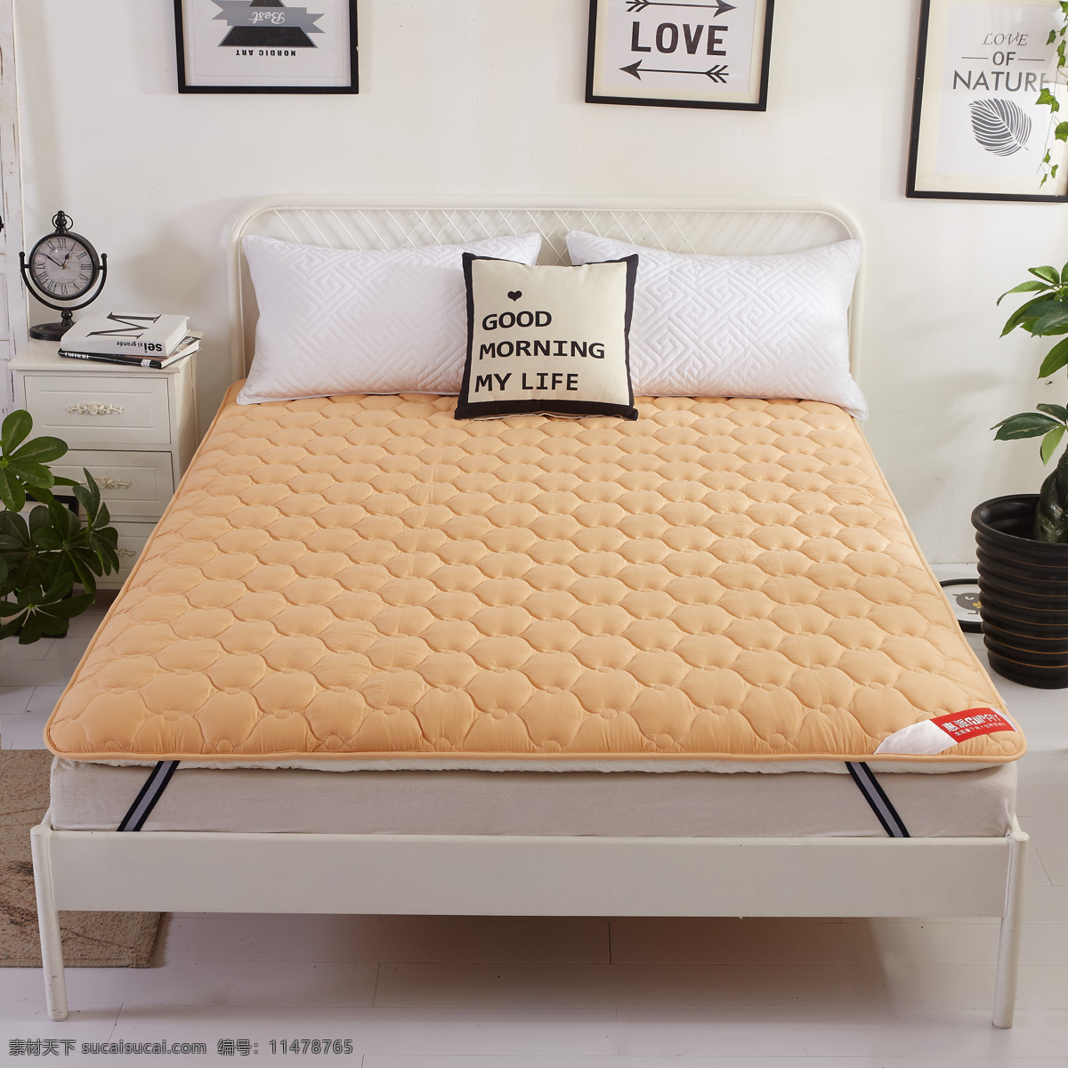 床垫 纯色 绗缝 床品 家纺 家居生活 生活百科 家纺图片