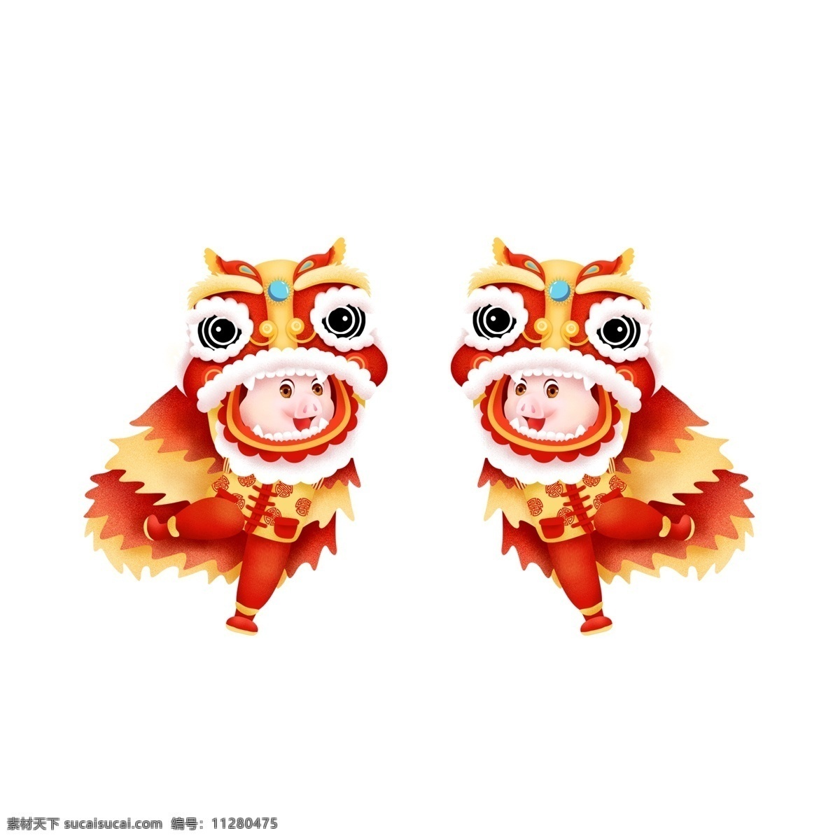 喜庆 2019 猪年 传统 舞狮 元素 新年元素 装饰图案 新年 猪年元素 手绘图案 元素装饰 元素设计 创意元素 手绘元素 psd元素