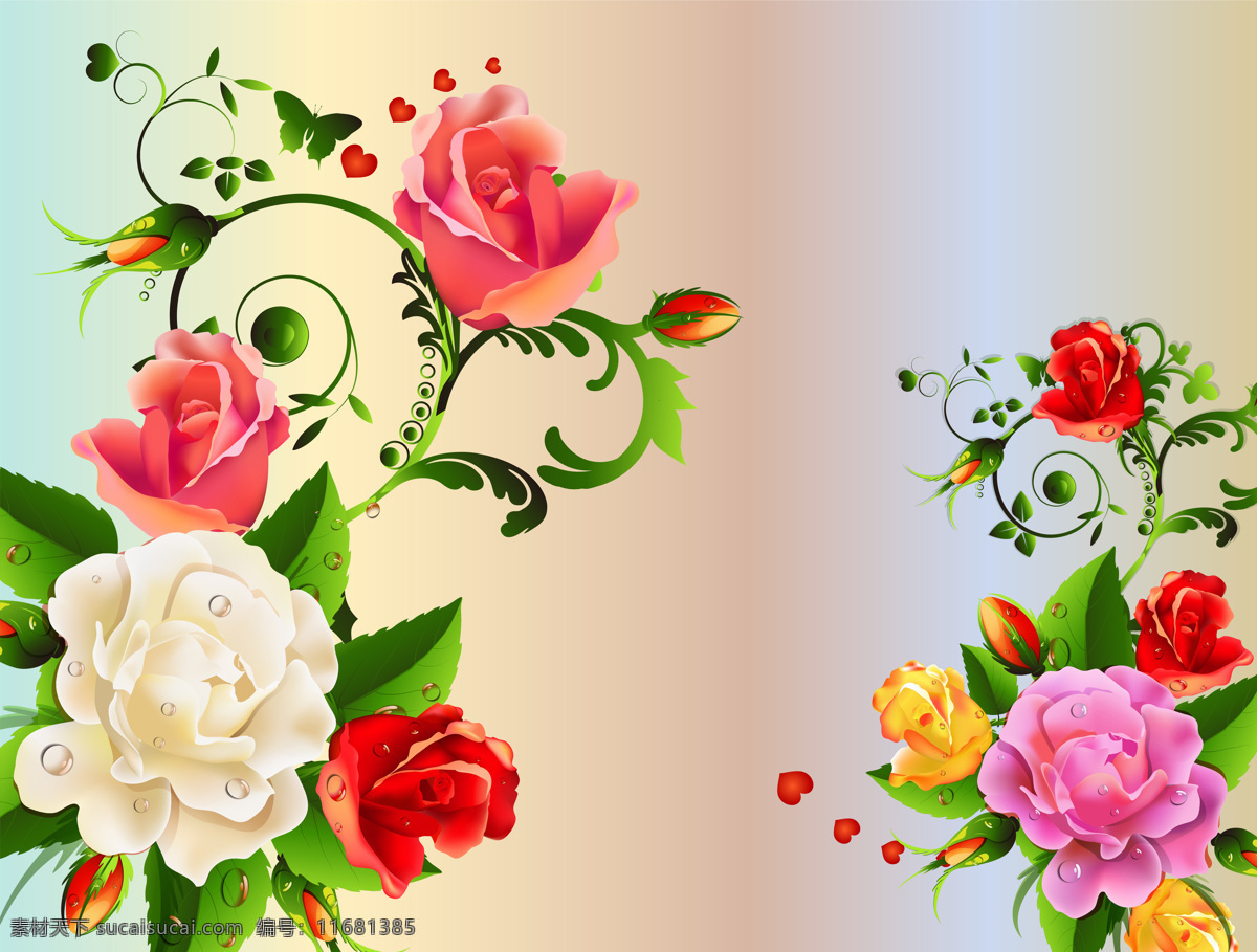 百花争艳 装饰画 效果图 花朵 花卉 绿叶 美丽 装饰图