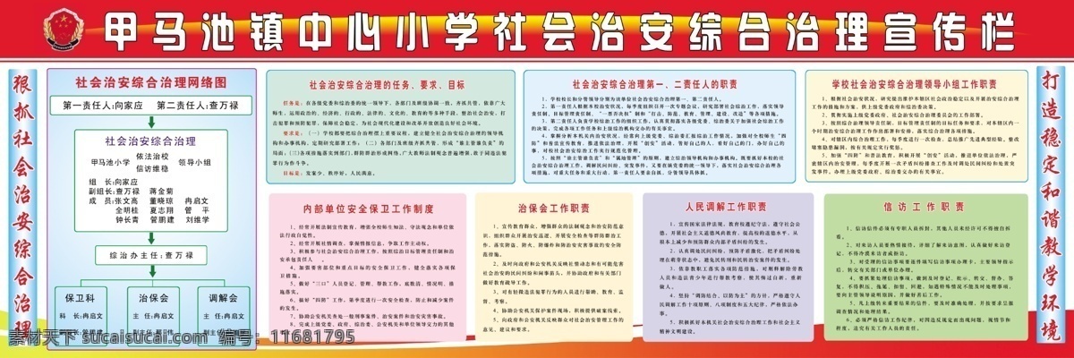 小学 社会 治安 综合治理 宣传栏 学校展板 展板模板 psd源文件