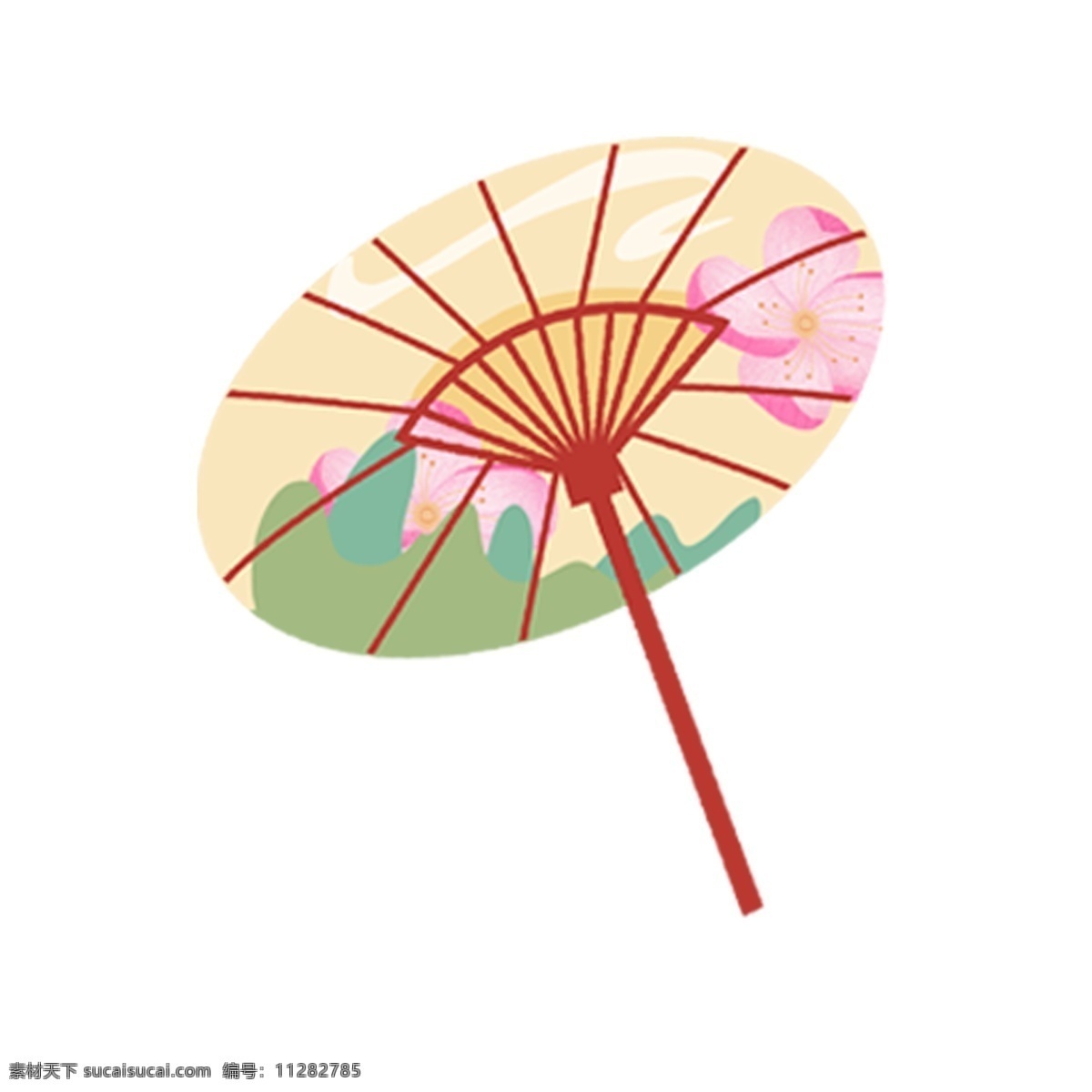 清新 纸伞 装饰 元素 纸扇 雨伞 文艺 描画 荷花 古典 古风 装饰元素