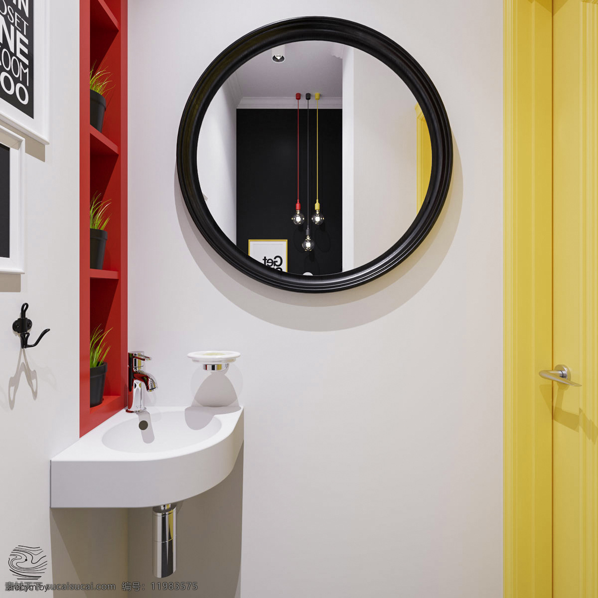 简约 卫生间 镜子 装修 效果图 白色灯光 灰色墙壁 洗手盆 置物柜