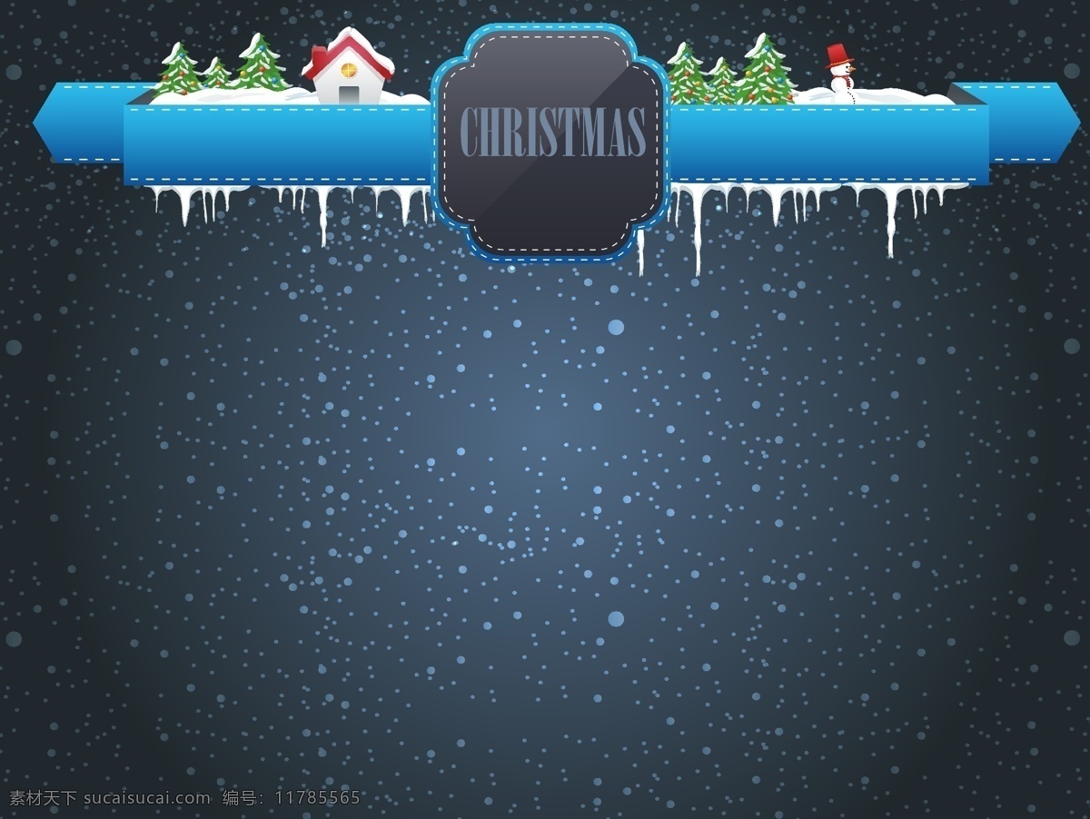 矢量 质感 雪景 圣诞节 背景 蓝色 信息框 小木屋 松树 海报