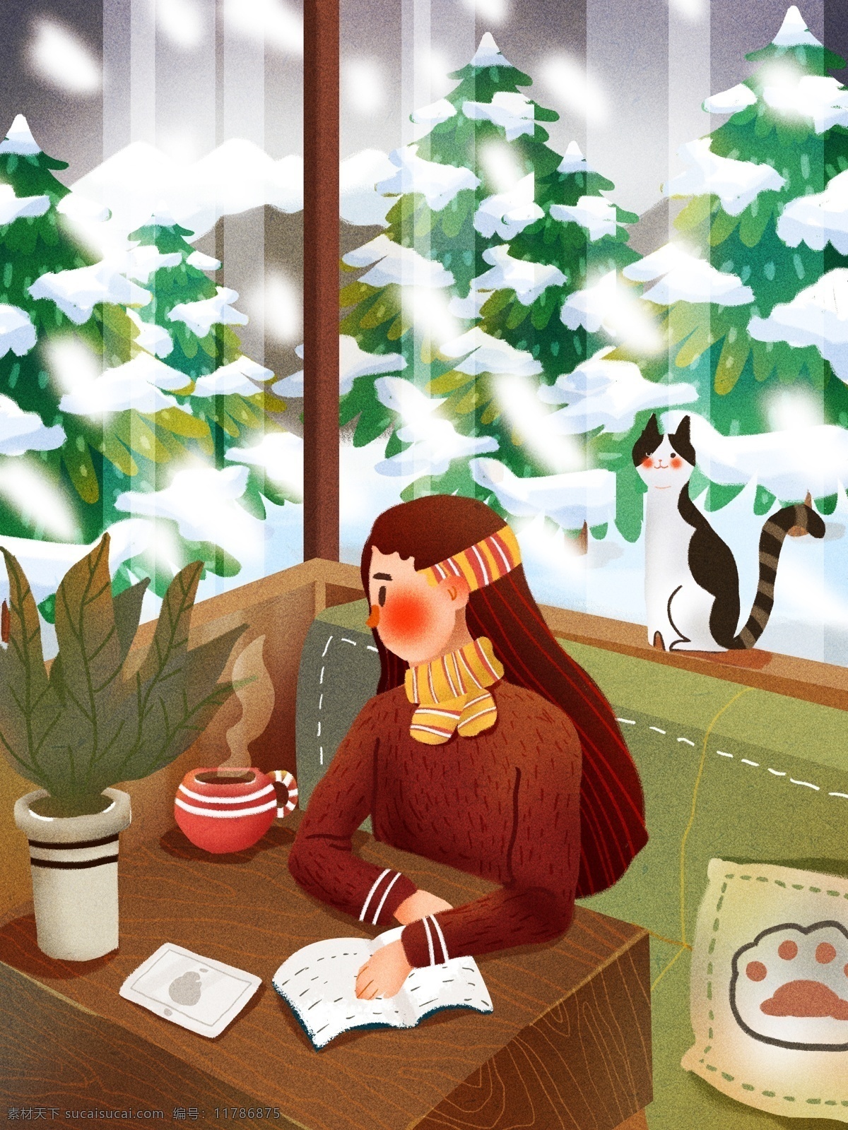 冬天 你好 咖啡 植物 猫咪 少女 雪景 树林 肌理 书本 盆栽 冬天你好 考费 窗外 抱枕