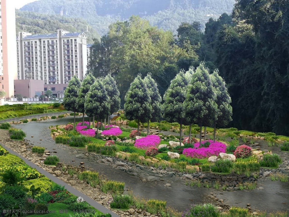 河道 改造 景观 绿化 效果图 河道改造 河流 景观石 景观绿化 水生植物 格式