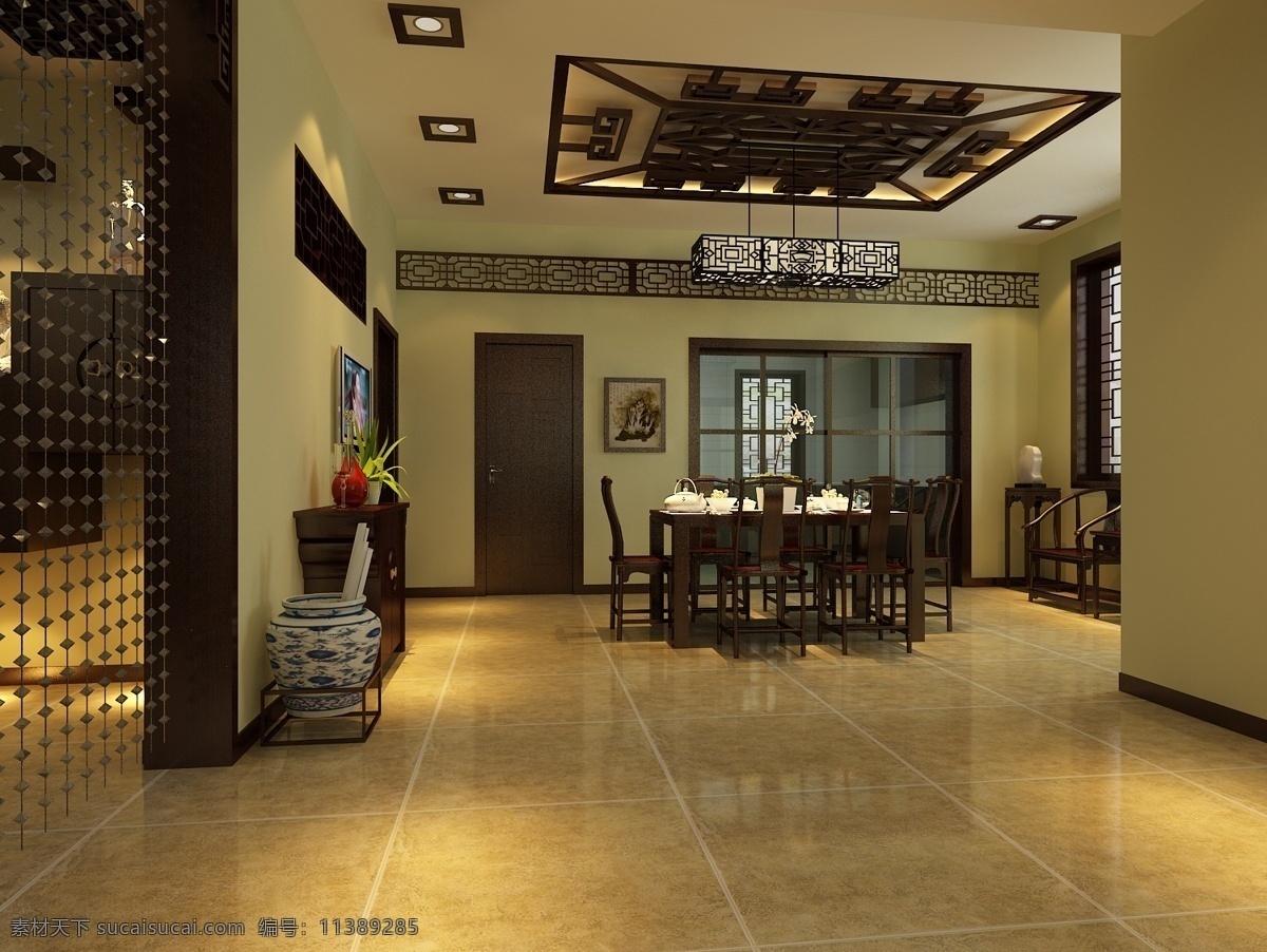 中式 餐厅 设计图 3d模型 中式餐厅 餐厅模型 桌椅组合 3d模型素材 室内装饰模型