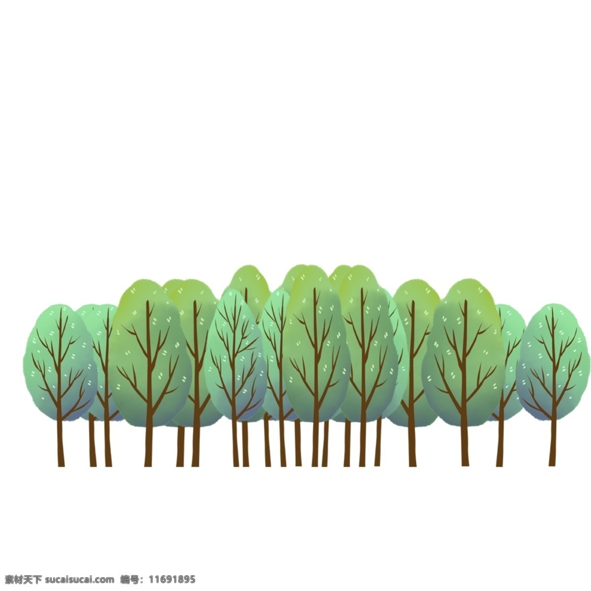 原创 手绘 排 小 树林 唯美 森林 环保 绿色 绿植 装饰图案