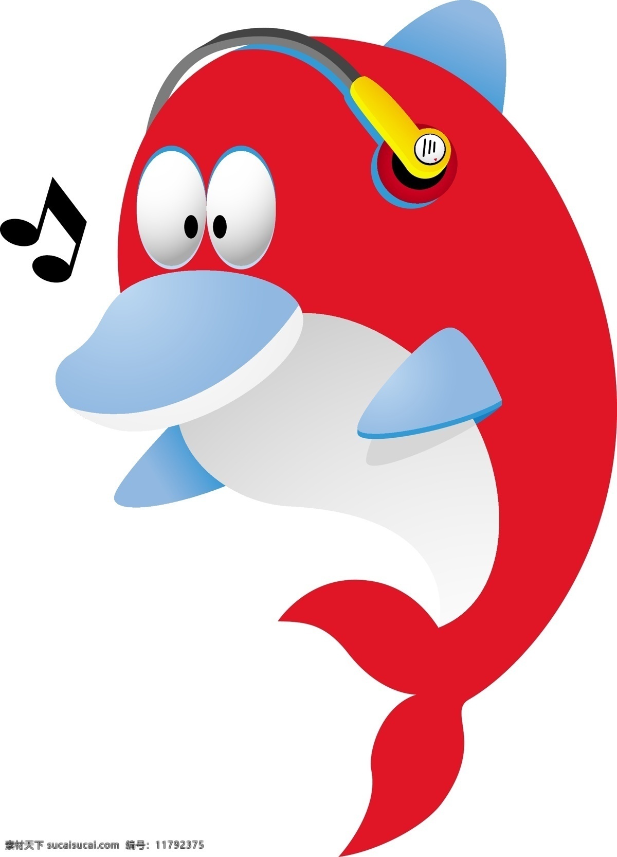 戴 耳机 矢量 卡通 海豚 蓝色 矢量海豚 音乐符号 戴耳机 红的 矢量图 其他矢量图