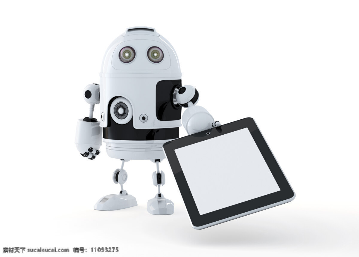 android 机器人 持 空白 数字 平板电脑