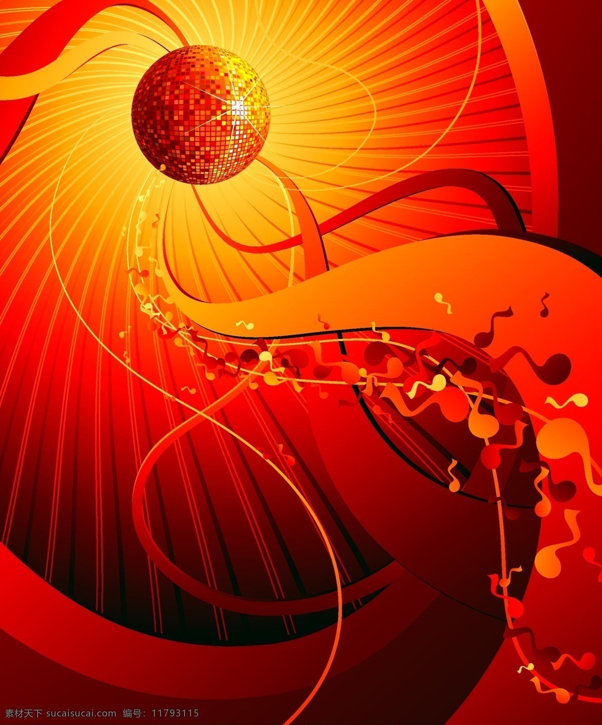 潮流 disco 音乐 元素 ai格式 动感 放射线 红色 模板 设计稿 矢量素材 水晶球 星光 音乐元素 音符 线条 素材元素 源文件 矢量图