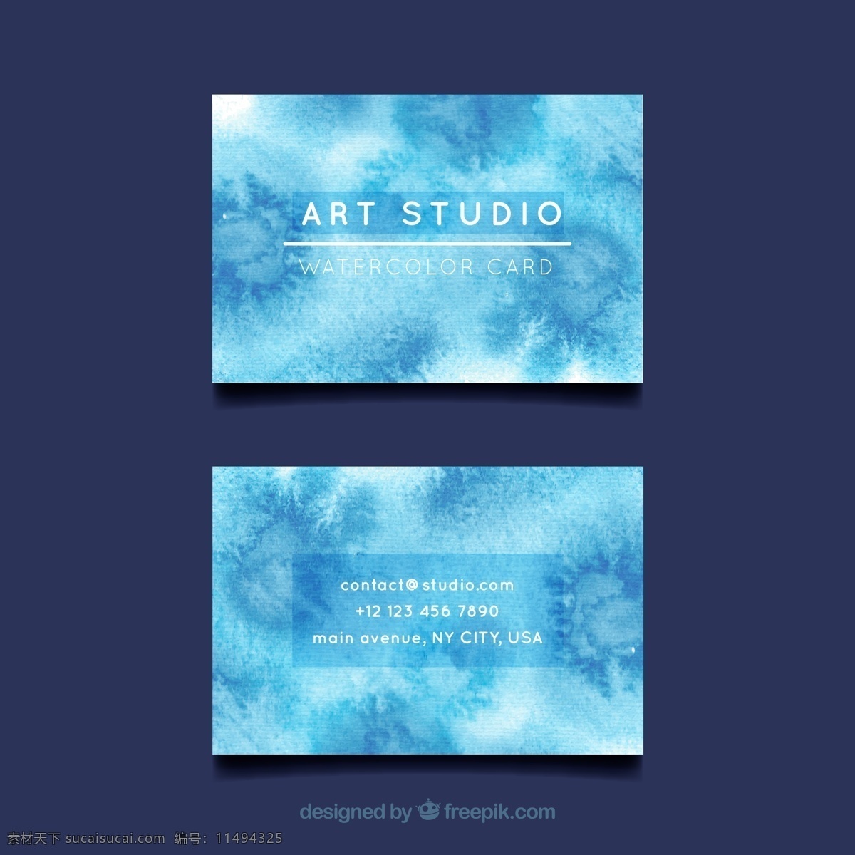 水彩 艺术 工作室 蓝色 卡片 水彩卡片 蓝色卡片 工作卡片 水彩名片 青色 天蓝色
