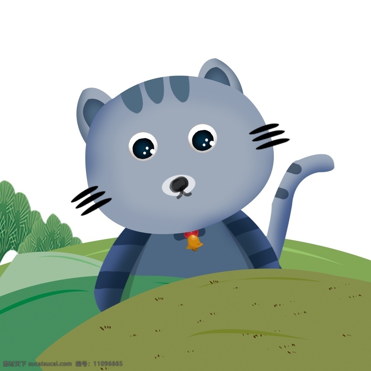 草地 上 小 猫咪 图案 蓝色 小猫咪 水彩画 插画 绘画 卡通 彩色 创意 精致精美 绘画手稿
