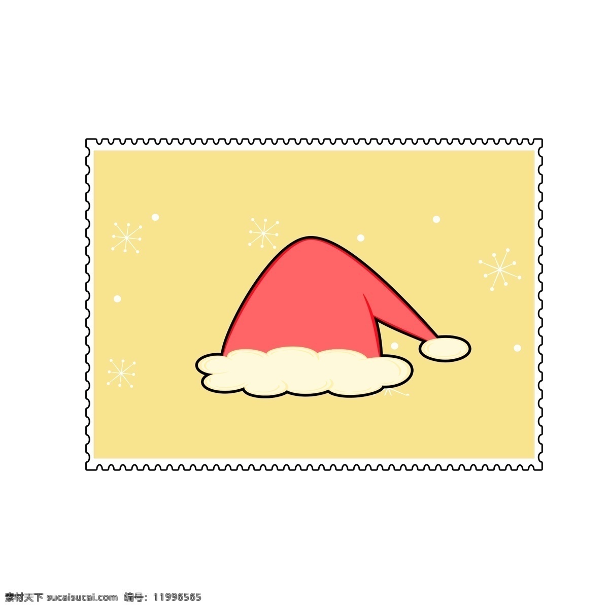 圣诞 邮票 贴画 帽子 红色 装饰 简约 元素