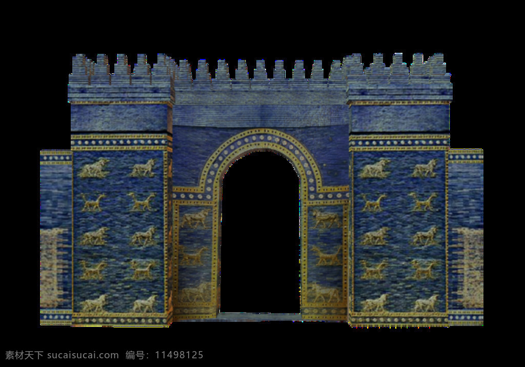 蓝色 游戏 城墙 大门 元素 游戏场景 游戏元素 建筑 png元素 免抠元素 透明元素
