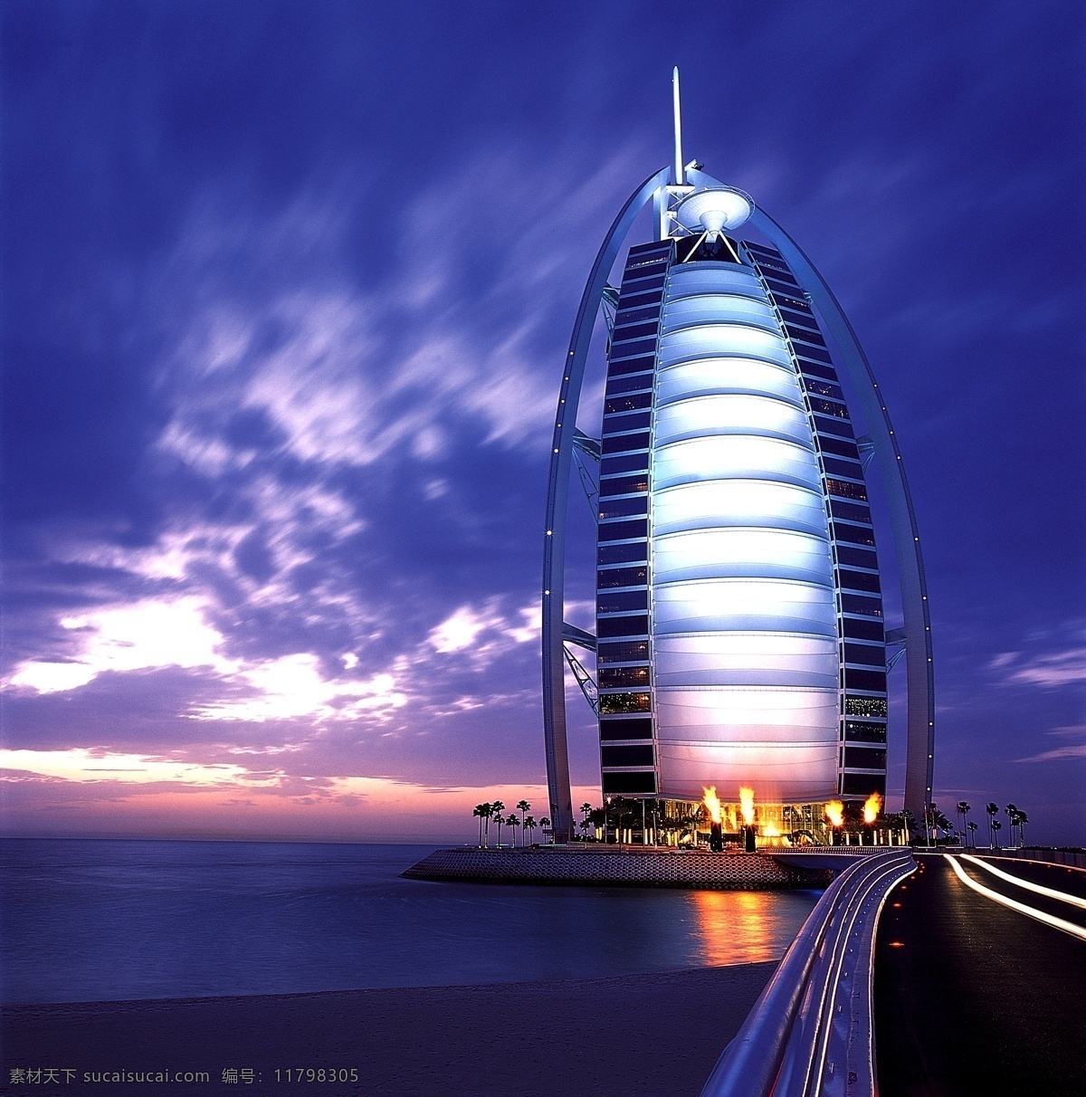 迪拜帆船酒店 夜景 灯光 倒影 彩云 旅游摄影 国外旅游 摄影图库