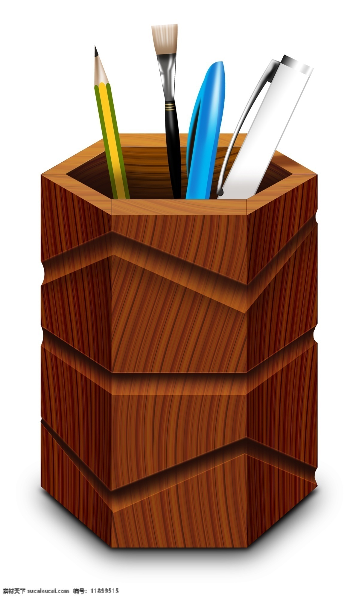 手绘笔筒 卡通笔筒 笔筒插画 学习工具 学习用品 木质笔筒 铅笔 圆珠笔 文具 生活百科