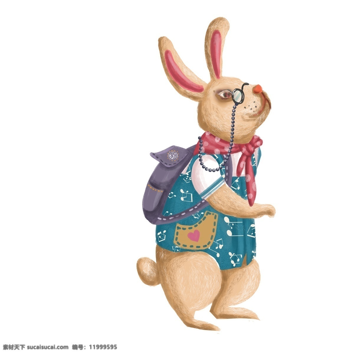 复古 肌理 背着 背包 去 旅行 兔子 插画 复古肌理 手绘 人物 兔子先生 复活节