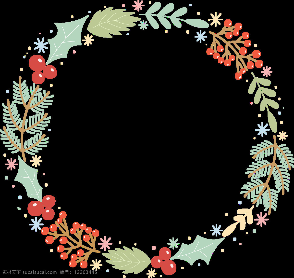 圣诞 花圈 圣诞节 卡通 透明 冬季 果实 红色 花朵 节日素材 免扣素材 透明素材 装饰图案