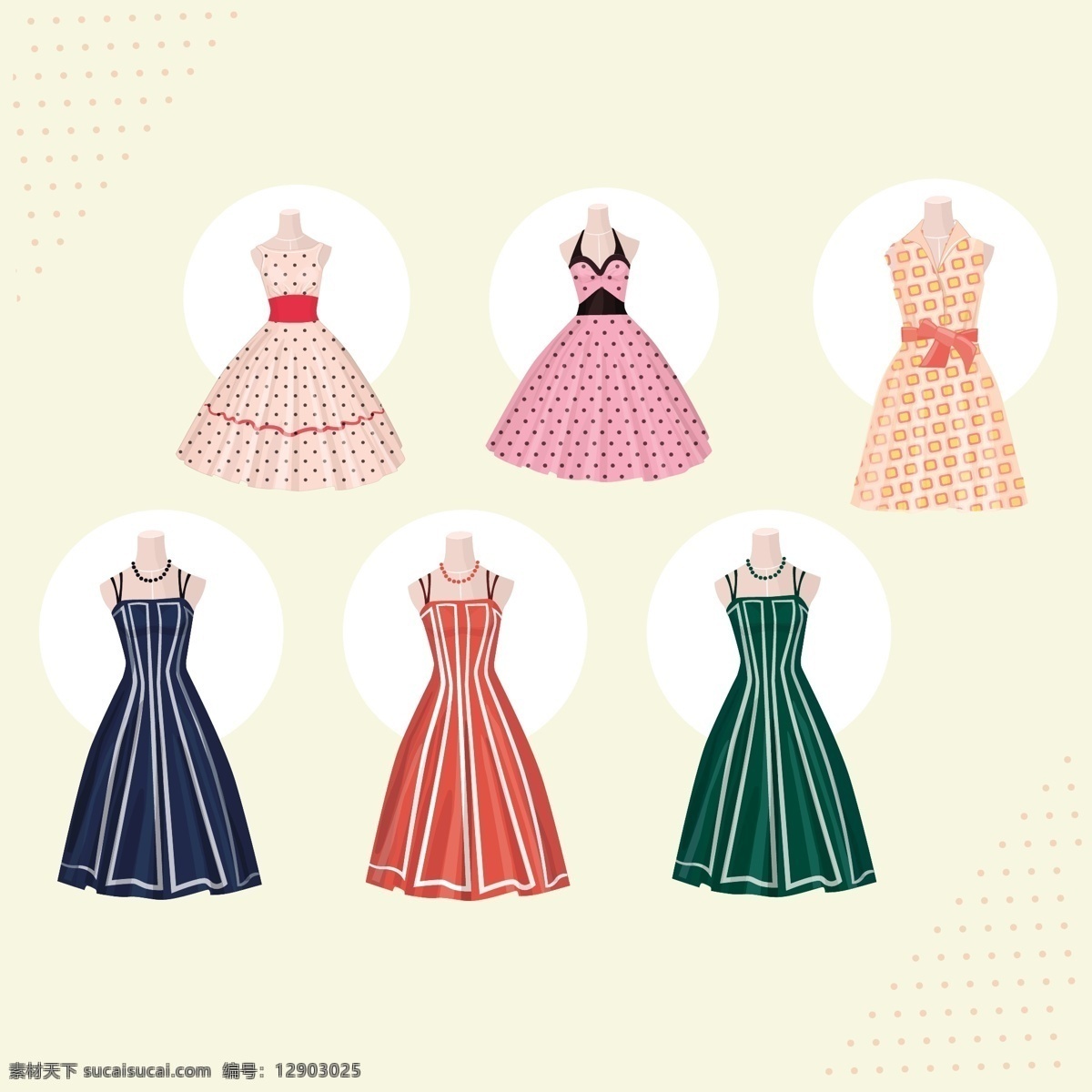 复古连衣裙 复古 时尚 服装 优雅 服饰 精品 风格 裙子 集合 连衣裙 五十年代