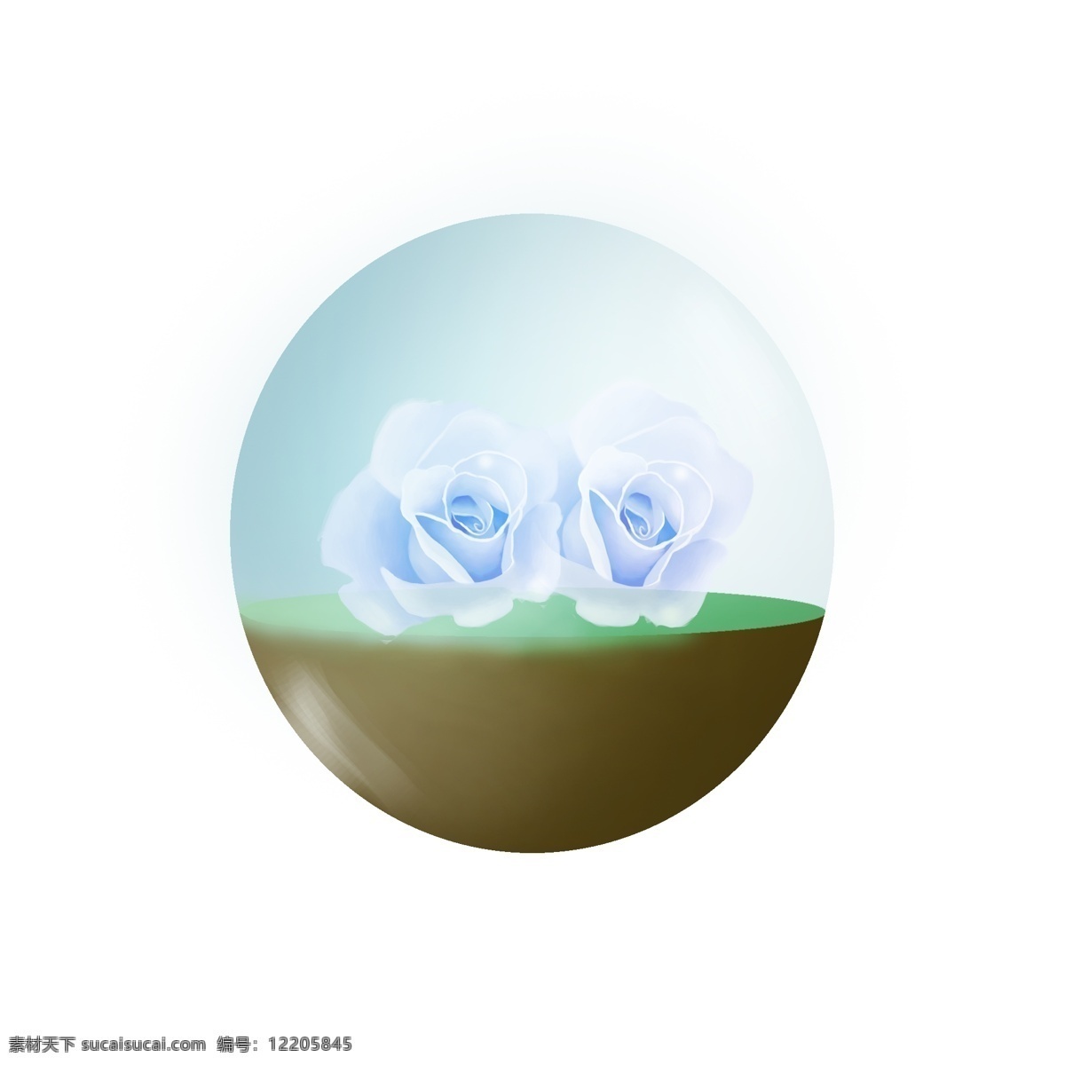 草地 通用 词 玻璃球 玫瑰 通用词 微型景观 蓝色玫瑰 玫瑰花 卡通手绘 装饰图案 免扣图png