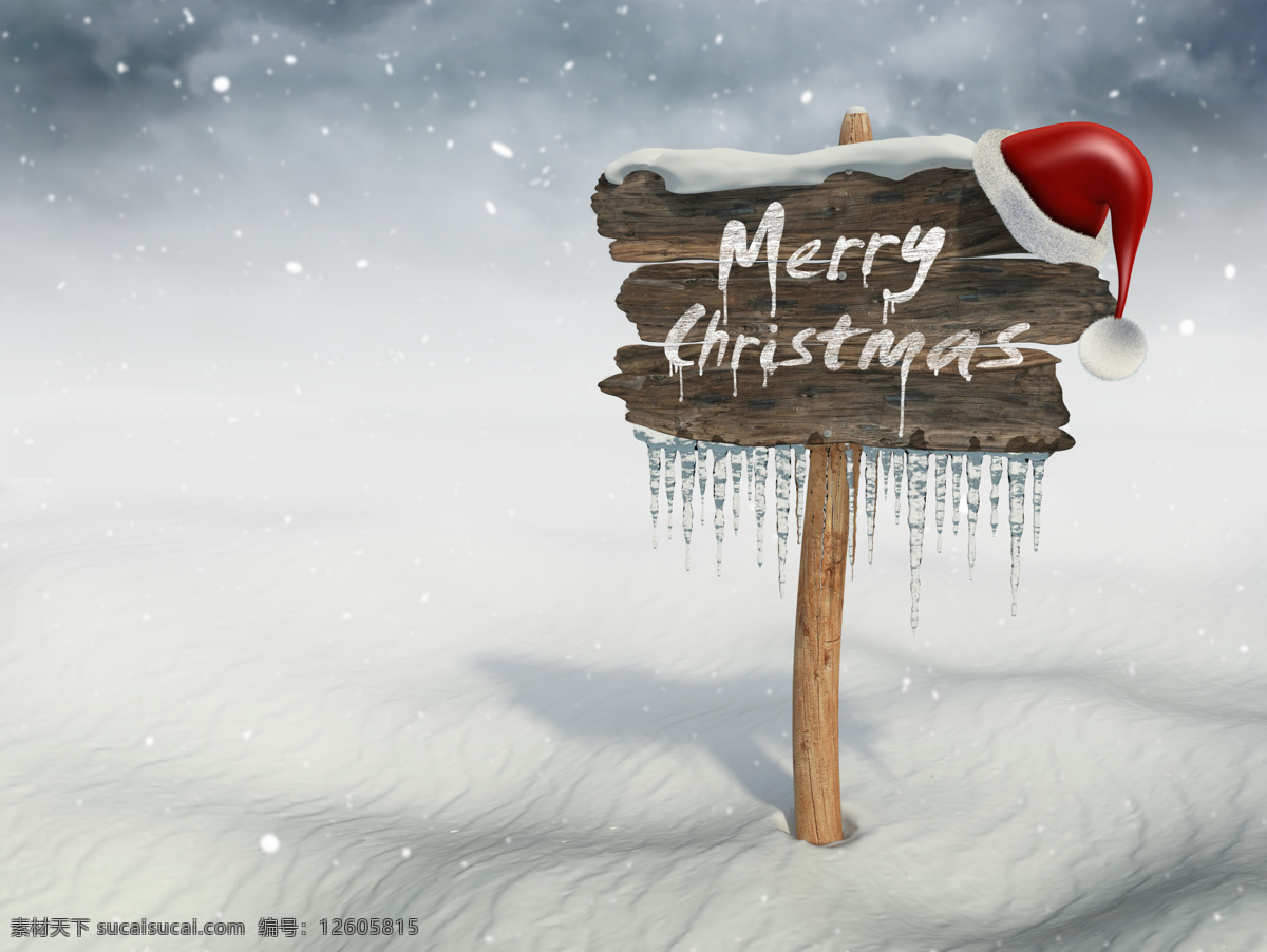 雪地 中 木板 圣诞帽 圣诞节 节日素材 圣诞素材 节日庆典 生活百科