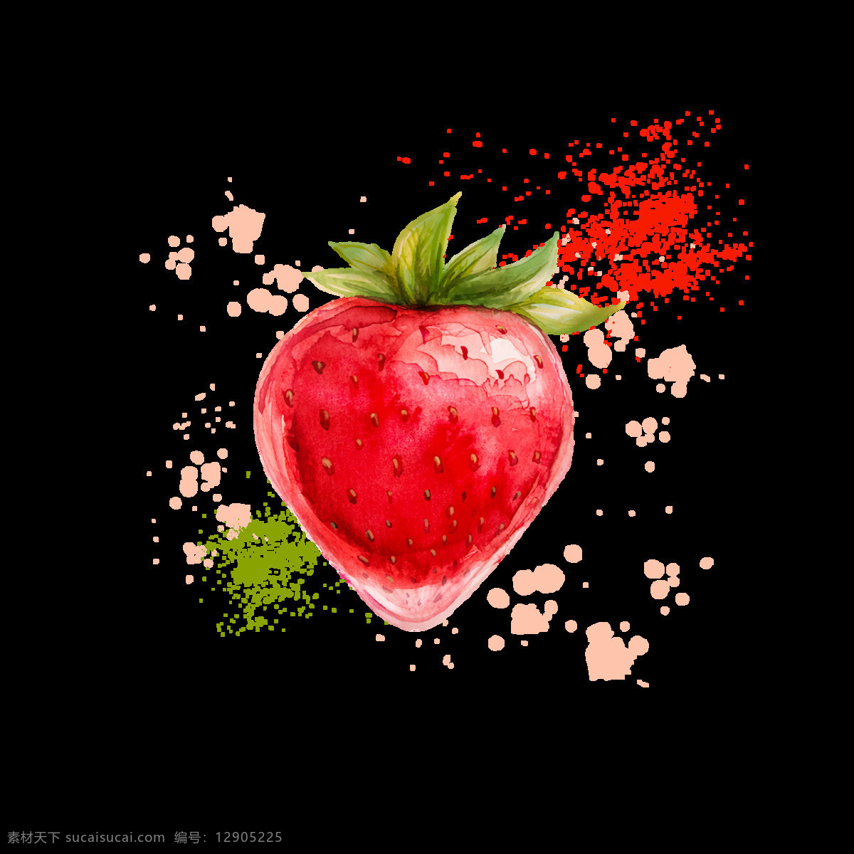 新鲜 水果 草莓 元素 png元素 果汁 免抠元素 飘逸 手绘 水墨 透明元素