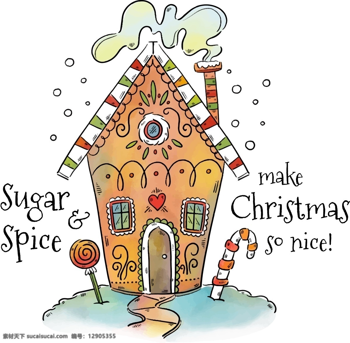 棒棒糖 圣诞 圣诞节 矢量素材 手绘 手绘插画 手绘食物 手绘水彩 手绘甜品 屋子 水彩 矢量 插画