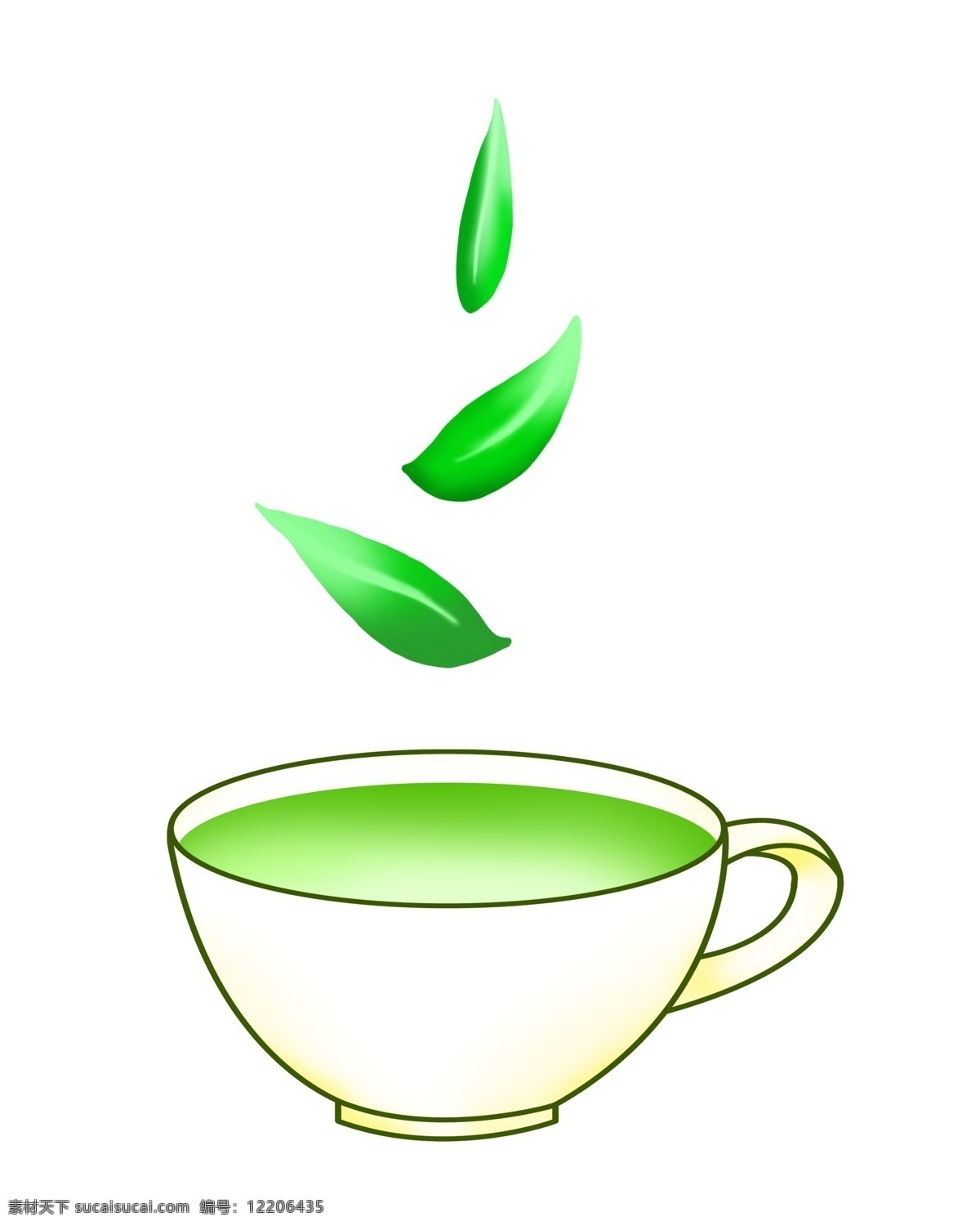 飘落 茶叶 绿茶 插画 白色的杯子 卡通插画 茶叶插画 茶汤插画 绿茶插画 红茶插画 绿色的茶叶