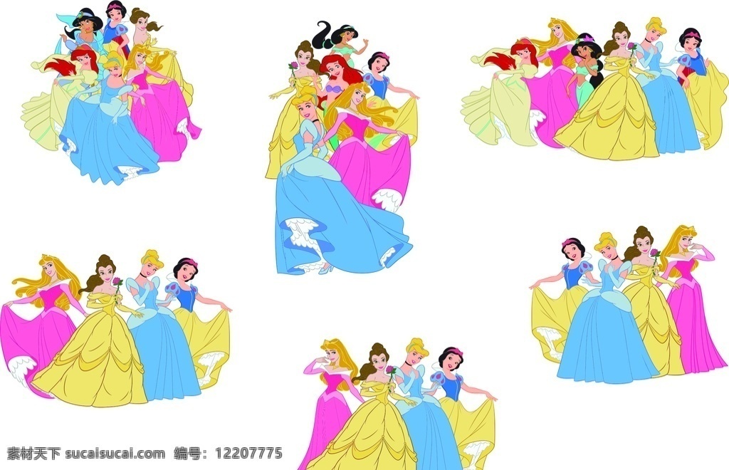 迪士尼 公主 合集 白雪公主 茉莉公主 公主合集 迪士尼公主集 动漫动画 动漫人物
