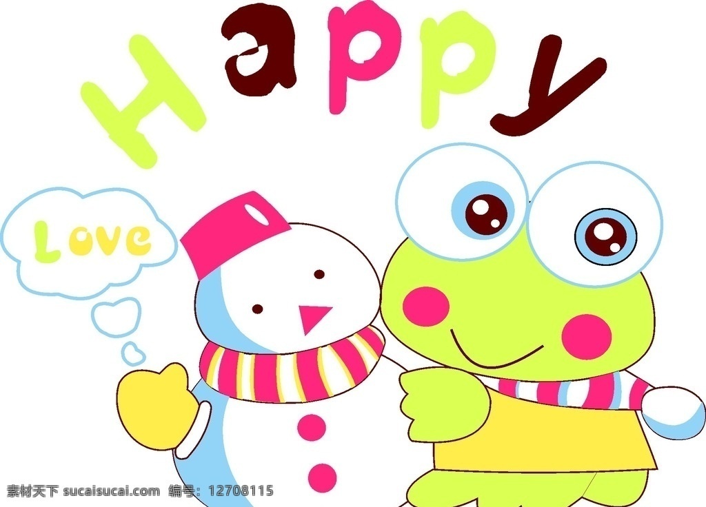 小青蛙与雪人 矢量 青蛙 雪人 卡通图 童装 设计图 卡通设计