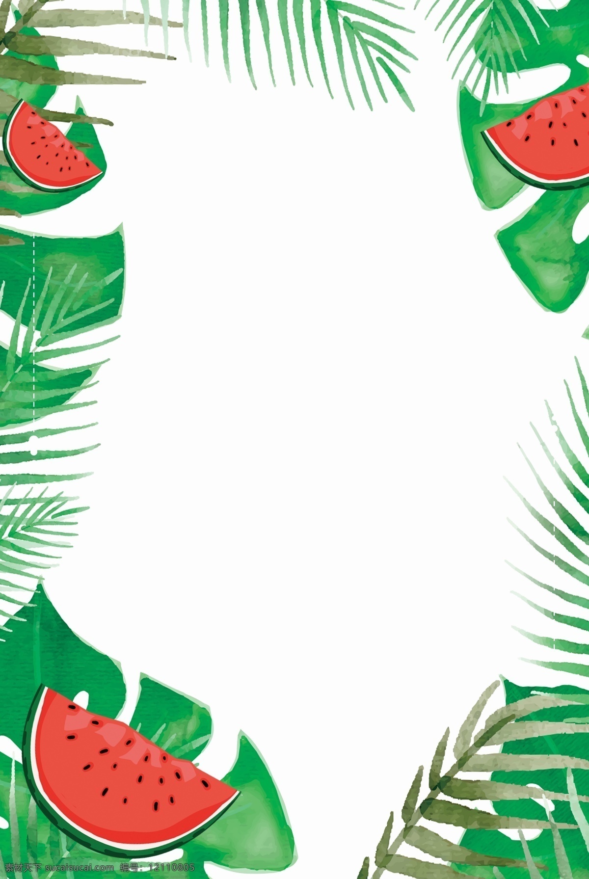 夏天 西瓜 绿叶 植物 海报 背景 叶子 树叶 清凉 热带 瓜