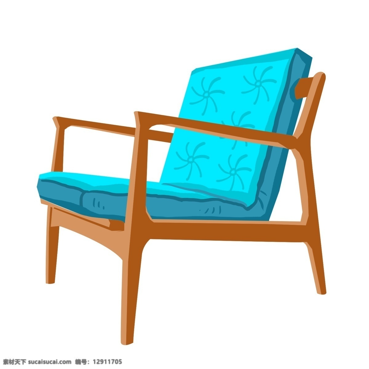 蓝色 木头 靠垫 小 椅子 木椅 蓝色坐垫 蓝色靠垫 休息 歇息 座椅 卡通木头椅子 椅子画布插画 室内 家居