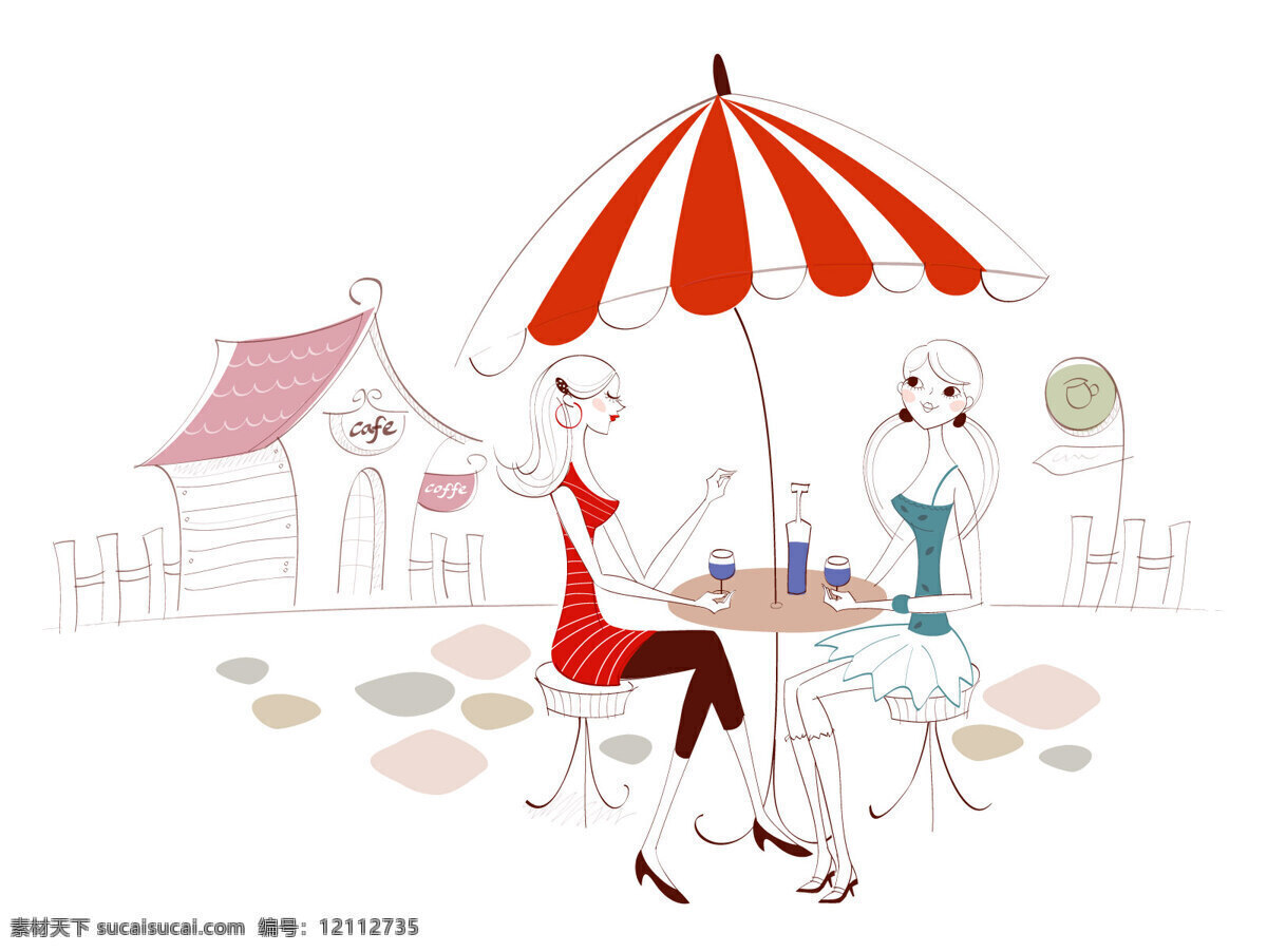 太阳伞 下 女孩 房子 女性 插画集