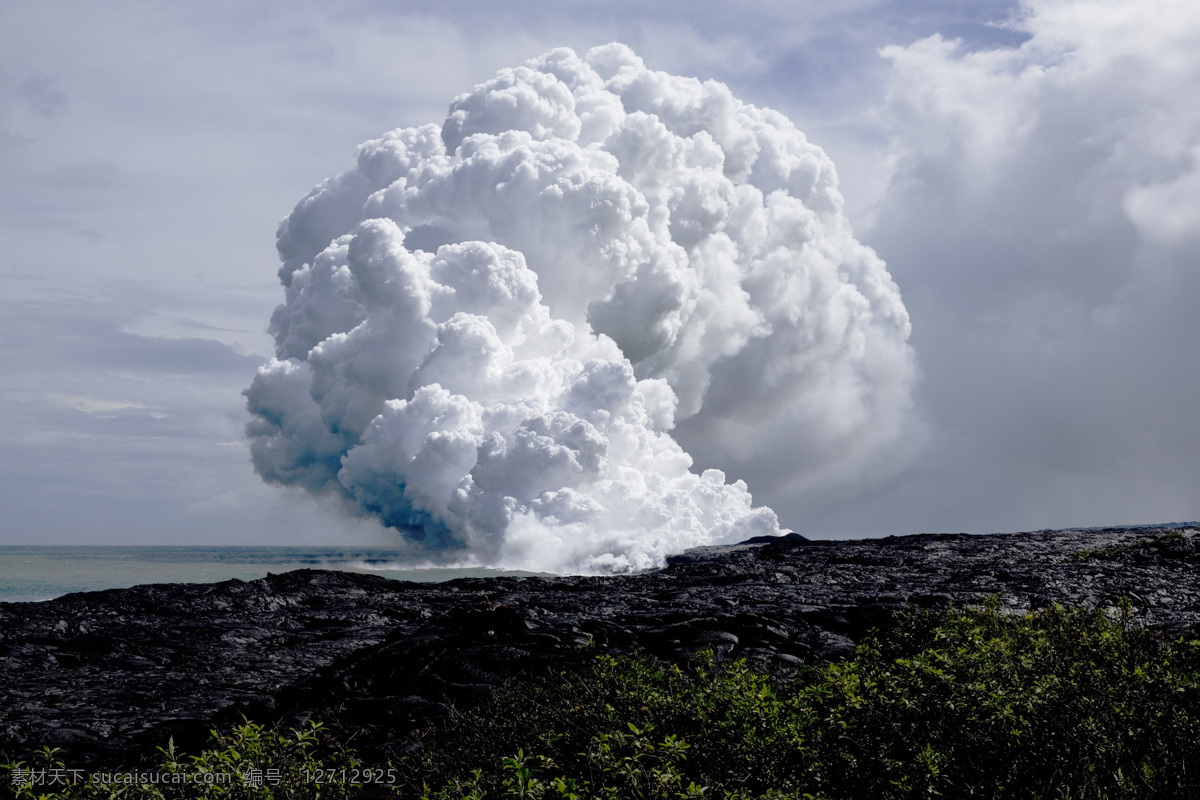 火山 烟雾 海边 火山爆发 自然景观 自然 景色 高清 自然风景