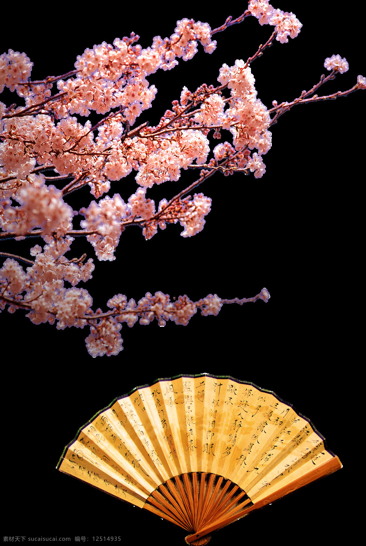 桃花 树 折扇 透明 粉红色 免扣素材 透明素材 文字 纸扇 中国风 装饰图片