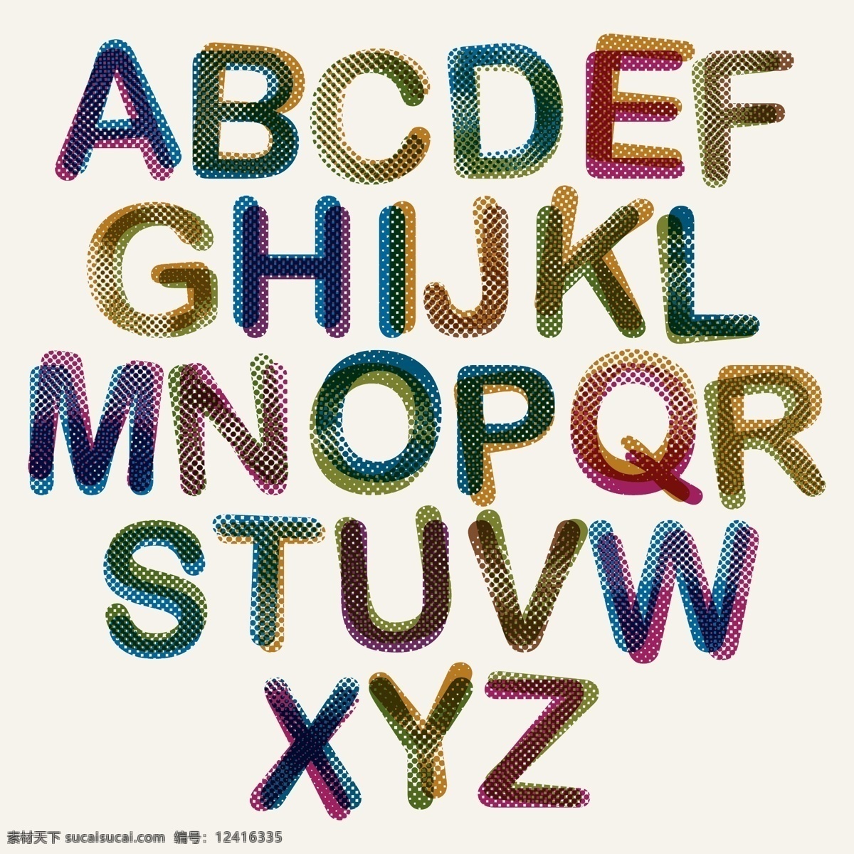 网点字母 矢量字母 卡通字母 手绘字母 字母插画 字母设计 创意字母 艺术字母 重影字母 叠影字母 彩色渐变字母 圆点 数字字母 标志图标 其他图标